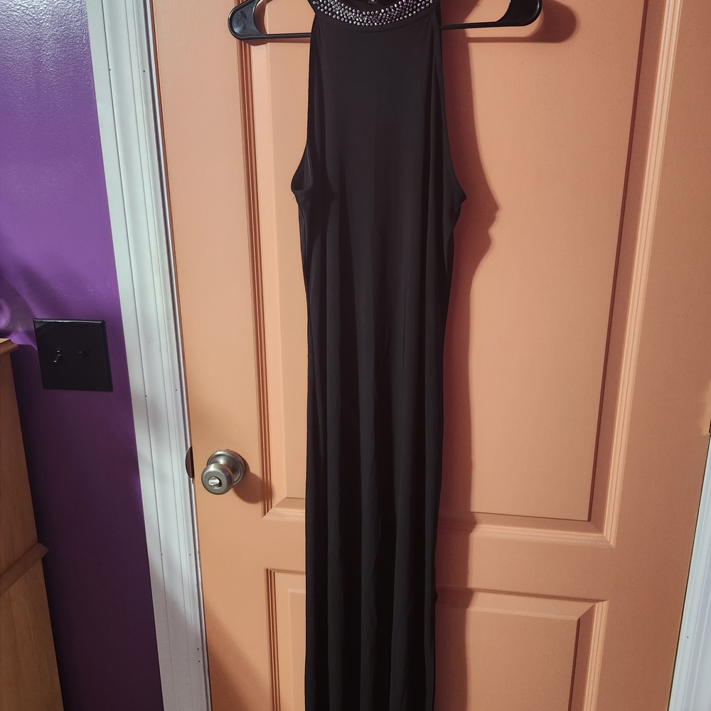 bebe Black Maxi Dress with Embellished Neckline